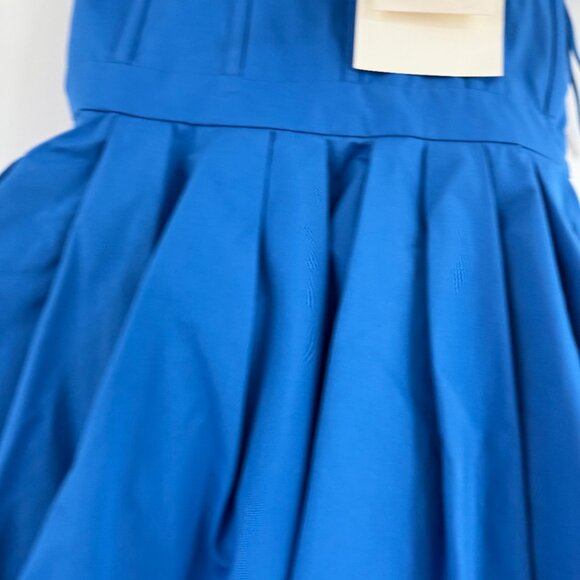 NWT Alexander McQueen Off-Shoulder A-line Midi Dress Galactic Blue Cotton Poplin - Picture 8 of 10